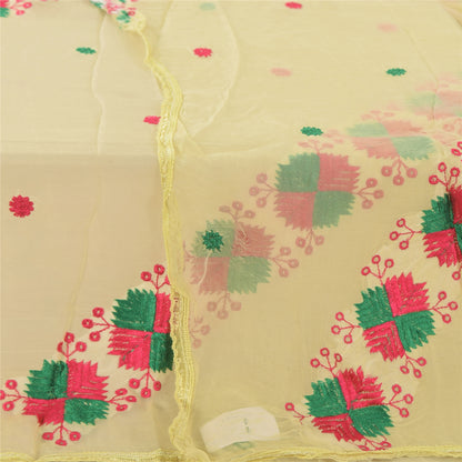 Sanskriti Vintage Cream Dupatta Long Stole Embroidered Bagh Phulkari Wrap Veil