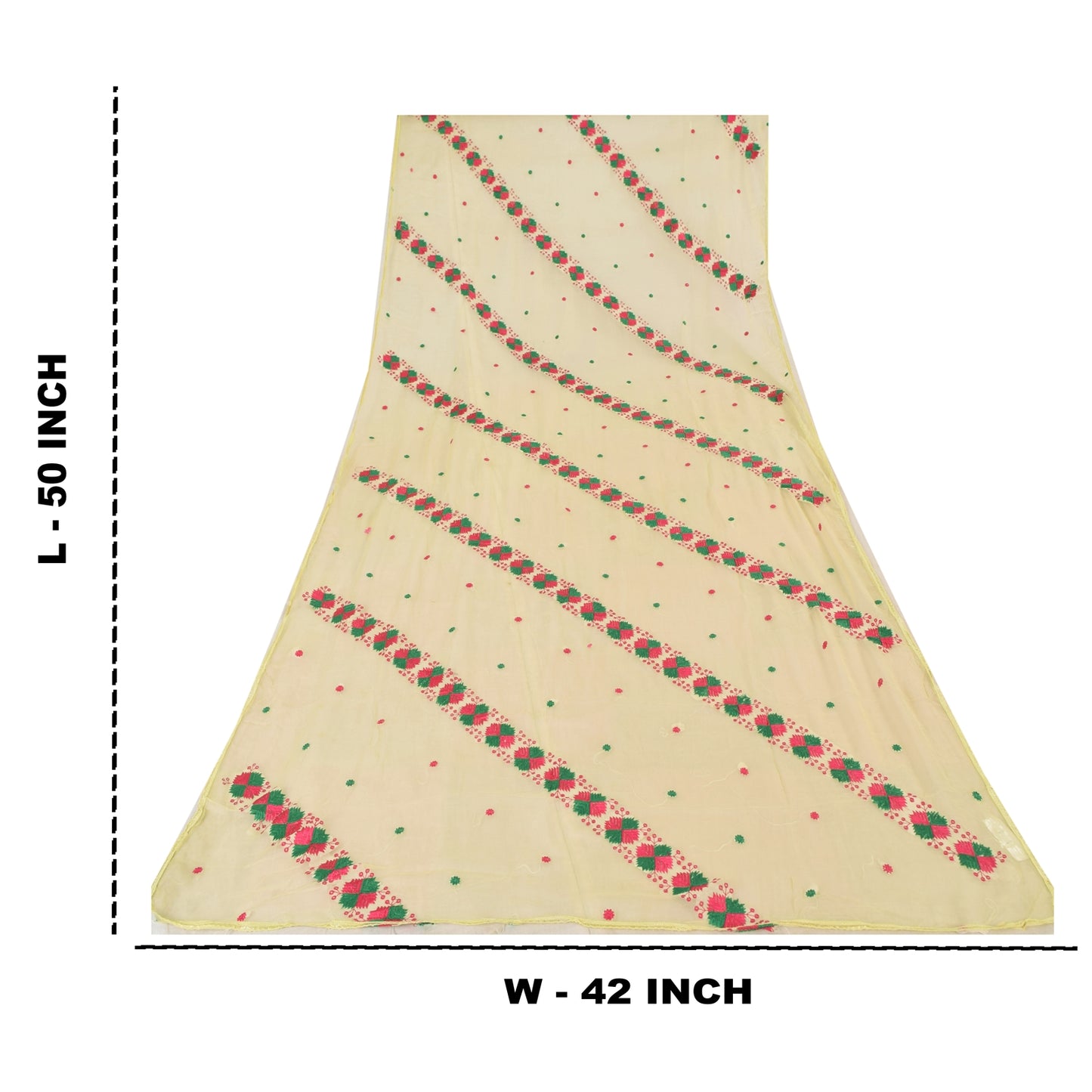 Sanskriti Vintage Cream Dupatta Long Stole Embroidered Bagh Phulkari Wrap Veil