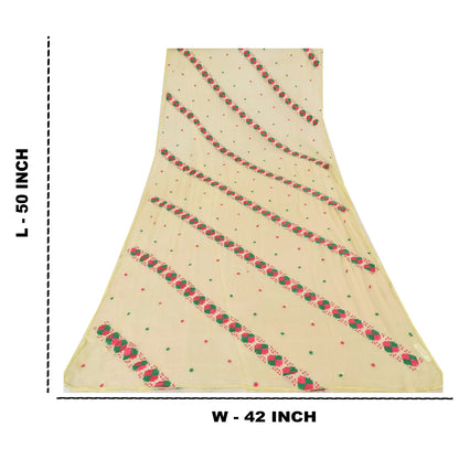 Sanskriti Vintage Cream Dupatta Long Stole Embroidered Bagh Phulkari Wrap Veil
