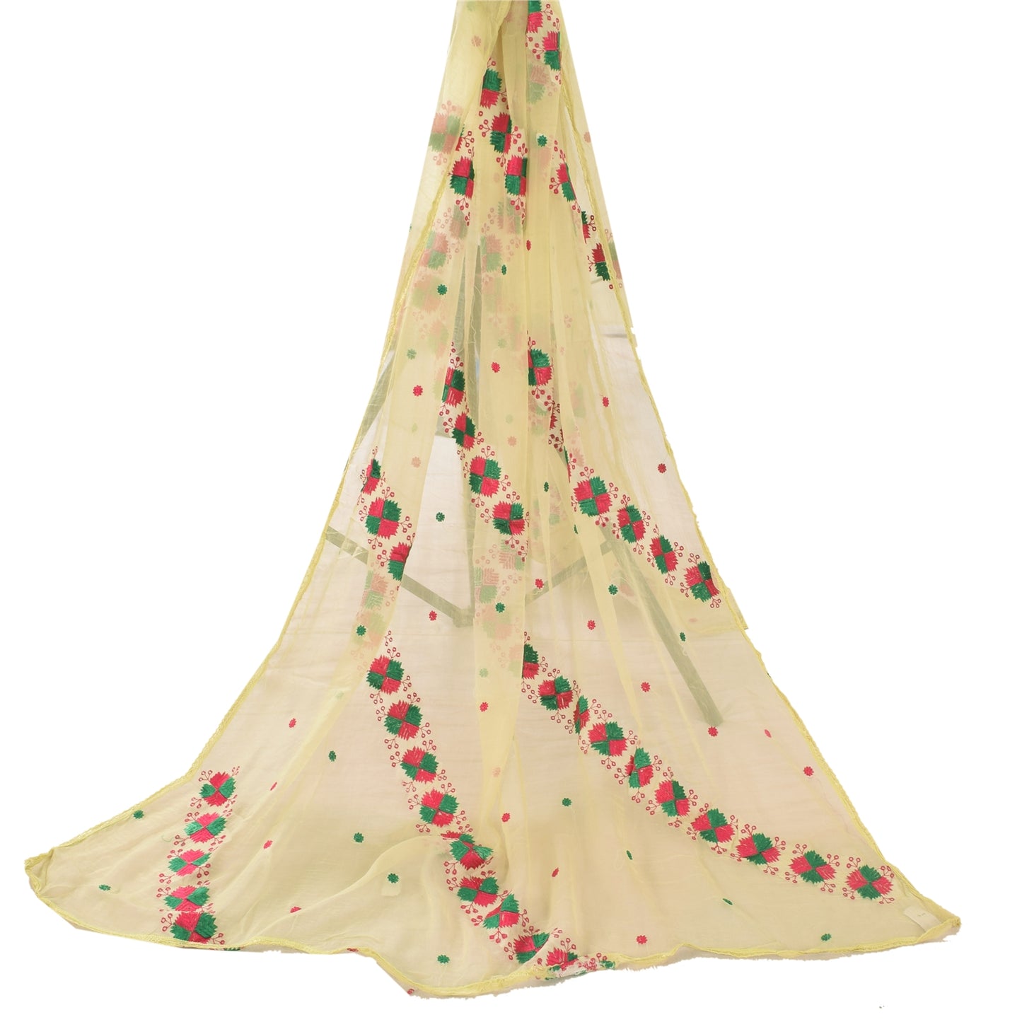 Sanskriti Vintage Cream Dupatta Long Stole Embroidered Bagh Phulkari Wrap Veil