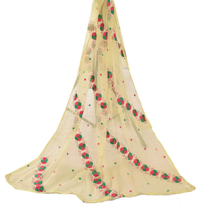 Sanskriti Vintage Cream Dupatta Long Stole Embroidered Bagh Phulkari Wrap Veil