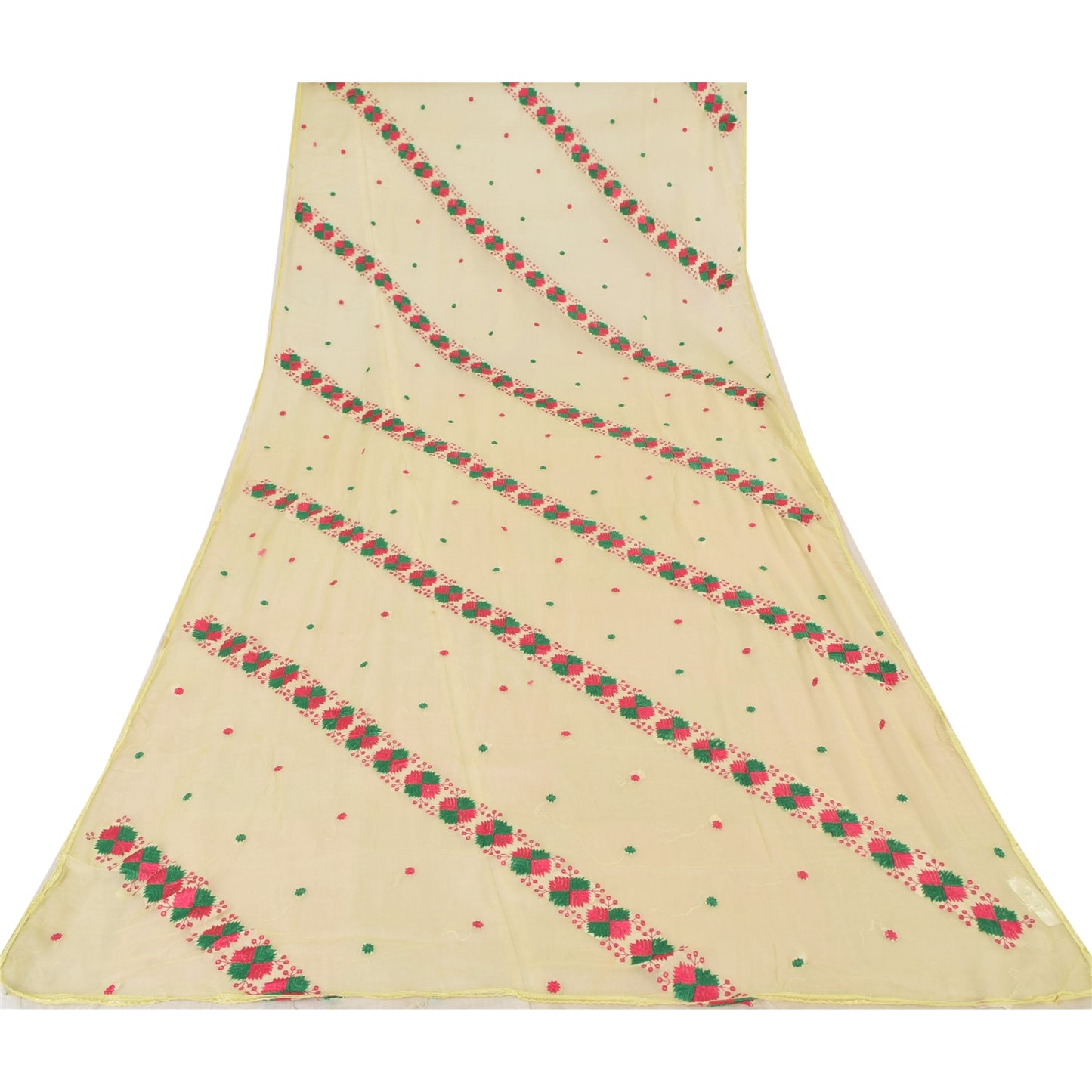 Sanskriti Vintage Cream Dupatta Long Stole Embroidered Bagh Phulkari Wrap Veil