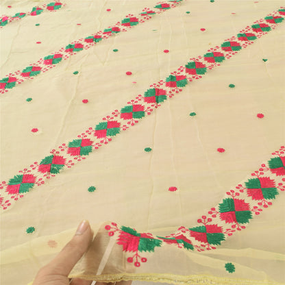 Sanskriti Vintage Cream Dupatta Long Stole Embroidered Bagh Phulkari Wrap Veil
