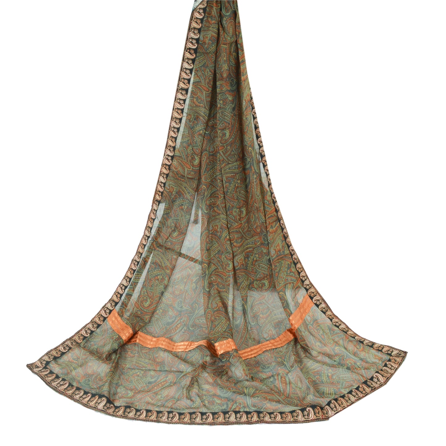 Sanskriti Vintage Dupatta Long Stole Georgette Grey Scarves Embroidered Hijab