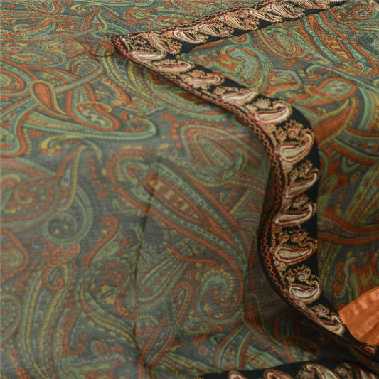 Sanskriti Vintage Dupatta Long Stole Georgette Grey Scarves Embroidered Hijab