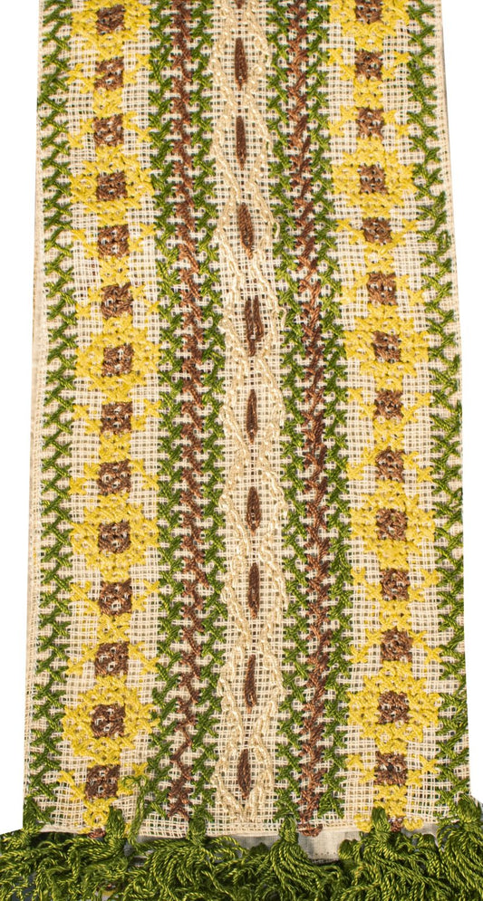 Sanskriti Vintage Dupatta/Stole Ivory Pure Cotton Kutch Hand Embroidered Veil