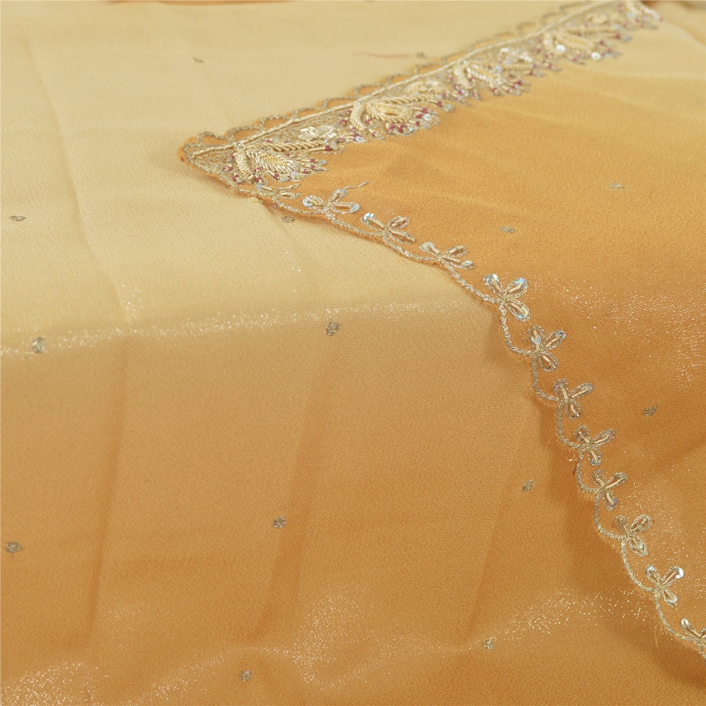 Sanskriti Vintage Golden & Cream Dupatta Long Stole Art Silk Hand Bead Wrap Veil