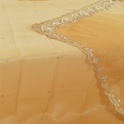 Sanskriti Vintage Golden & Cream Dupatta Long Stole Art Silk Hand Bead Wrap Veil