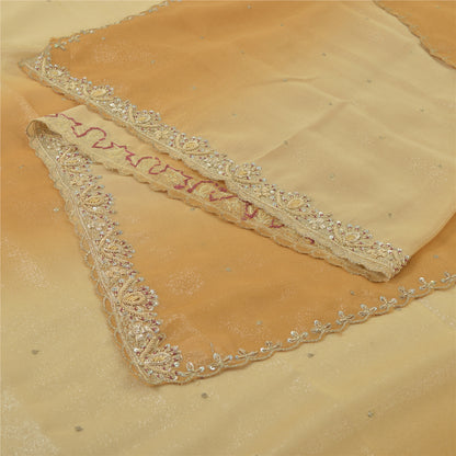 Sanskriti Vintage Golden & Cream Dupatta Long Stole Art Silk Hand Bead Wrap Veil