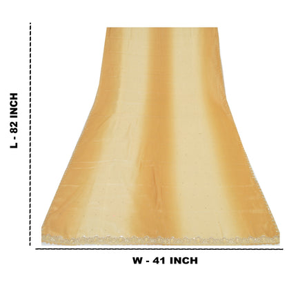 Sanskriti Vintage Golden & Cream Dupatta Long Stole Art Silk Hand Bead Wrap Veil