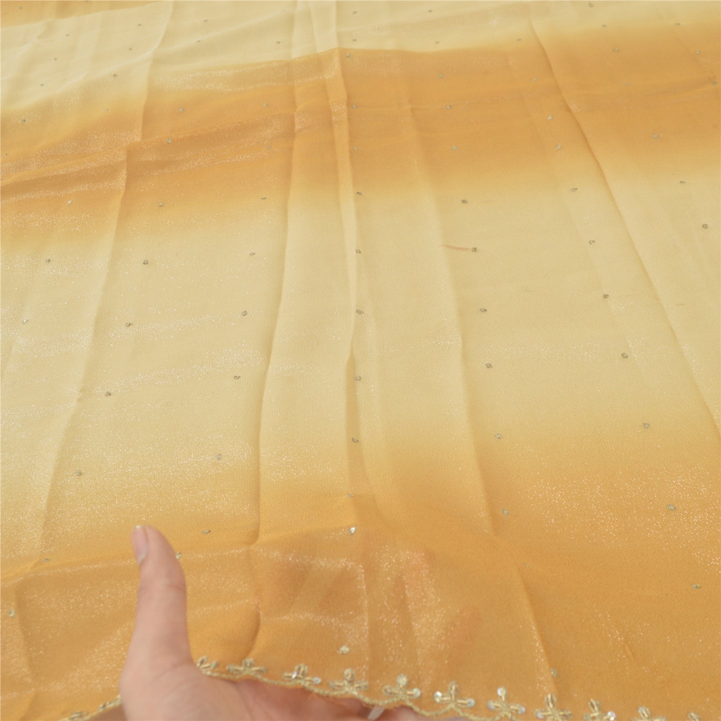 Sanskriti Vintage Golden & Cream Dupatta Long Stole Art Silk Hand Bead Wrap Veil