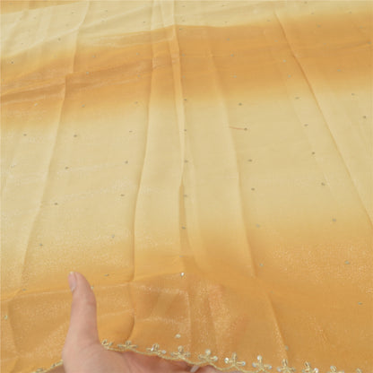 Sanskriti Vintage Golden & Cream Dupatta Long Stole Art Silk Hand Bead Wrap Veil