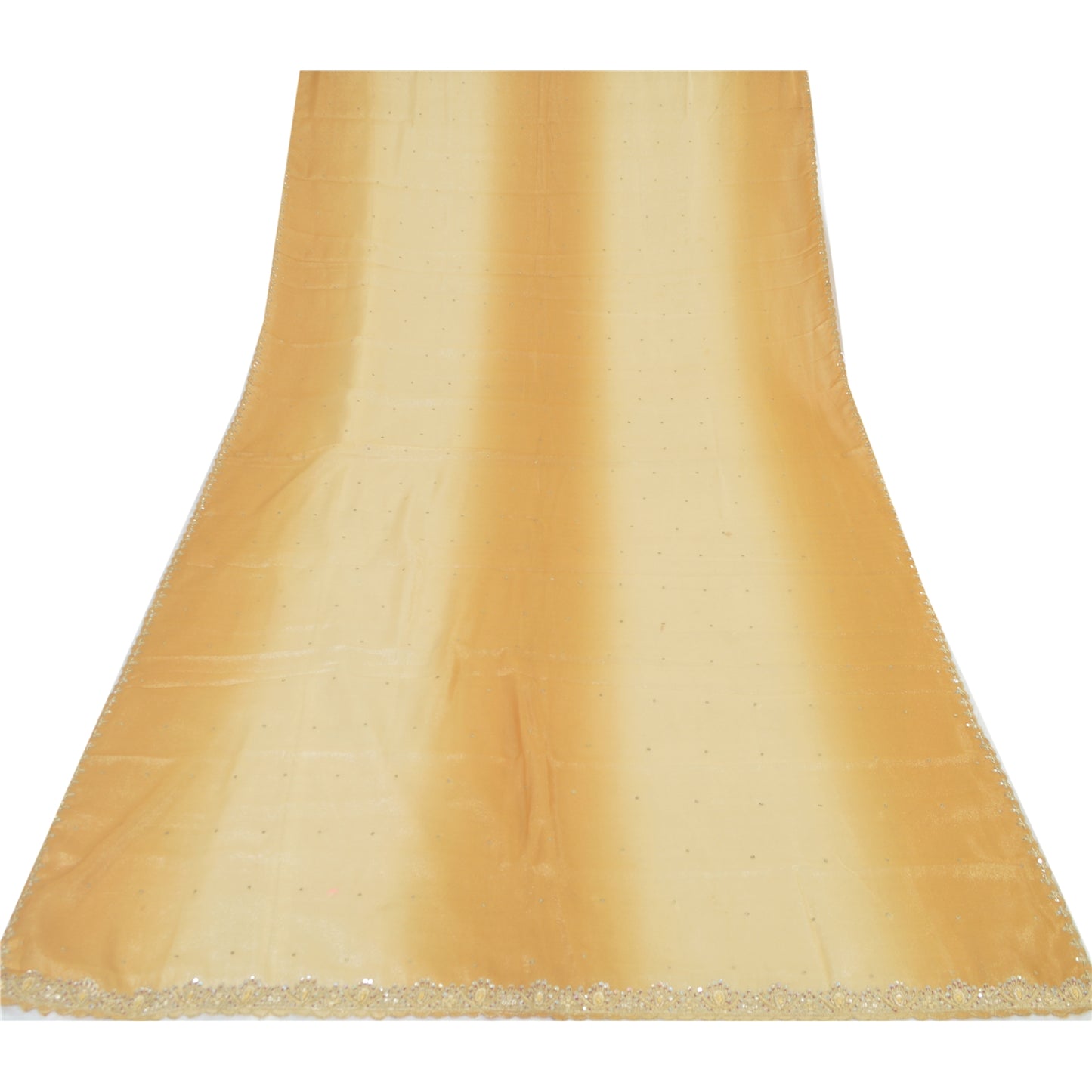 Sanskriti Vintage Golden & Cream Dupatta Long Stole Art Silk Hand Bead Wrap Veil