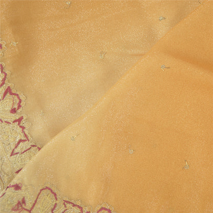 Sanskriti Vintage Golden & Cream Dupatta Long Stole Art Silk Hand Bead Wrap Veil