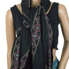 Sanskriti Vintage Black Dupatta Long Stole Art Silk Hand Embroidered Kantha Veil