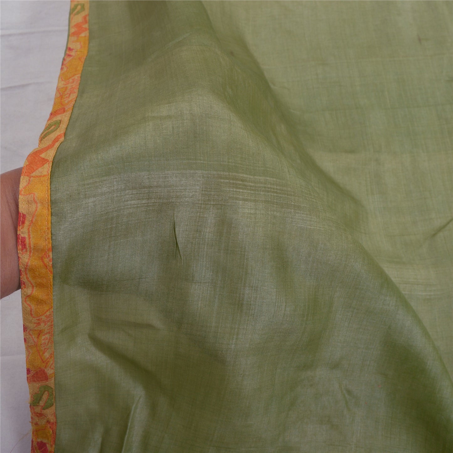 Sanskriti Vintage Dupatta Long Stole Pure Silk Green Scarves Hand Beaded Hijab
