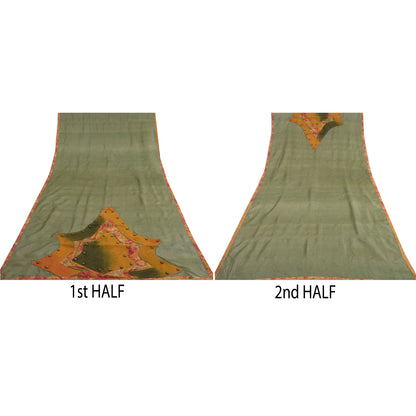 Sanskriti Vintage Dupatta Long Stole Pure Silk Green Scarves Hand Beaded Hijab