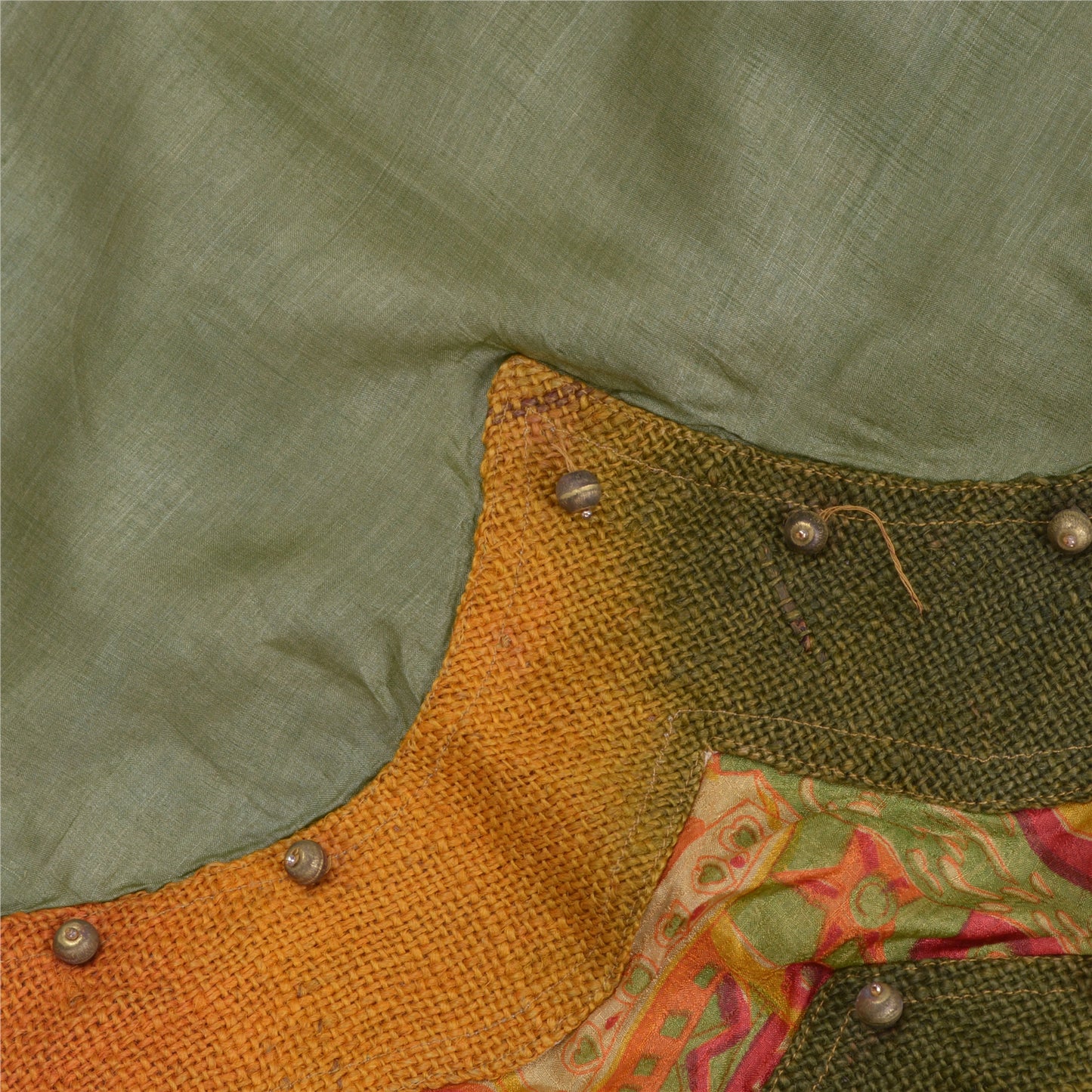 Sanskriti Vintage Dupatta Long Stole Pure Silk Green Scarves Hand Beaded Hijab