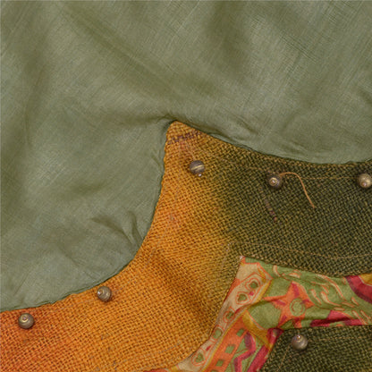 Sanskriti Vintage Dupatta Long Stole Pure Silk Green Scarves Hand Beaded Hijab