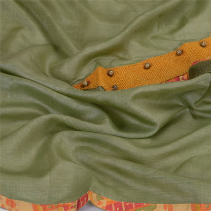 Sanskriti Vintage Dupatta Long Stole Pure Silk Green Scarves Hand Beaded Hijab