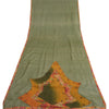Sanskriti Vintage Dupatta Long Stole Pure Silk Green Scarves Hand Beaded Hijab