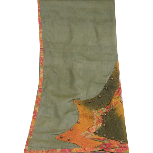 Sanskriti Vintage Dupatta Long Stole Pure Silk Green Scarves Hand Beaded Hijab