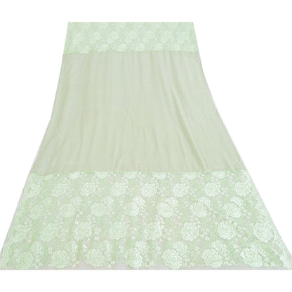 Sanskriti Vintage Mint Green Dupatta Long Stole Blend Silk Woven Wrap Veil/Hijab