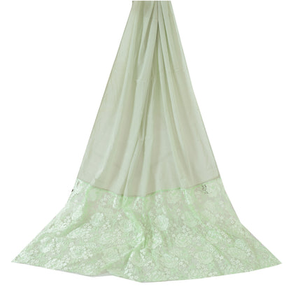 Sanskriti Vintage Mint Green Dupatta Long Stole Blend Silk Woven Wrap Veil/Hijab