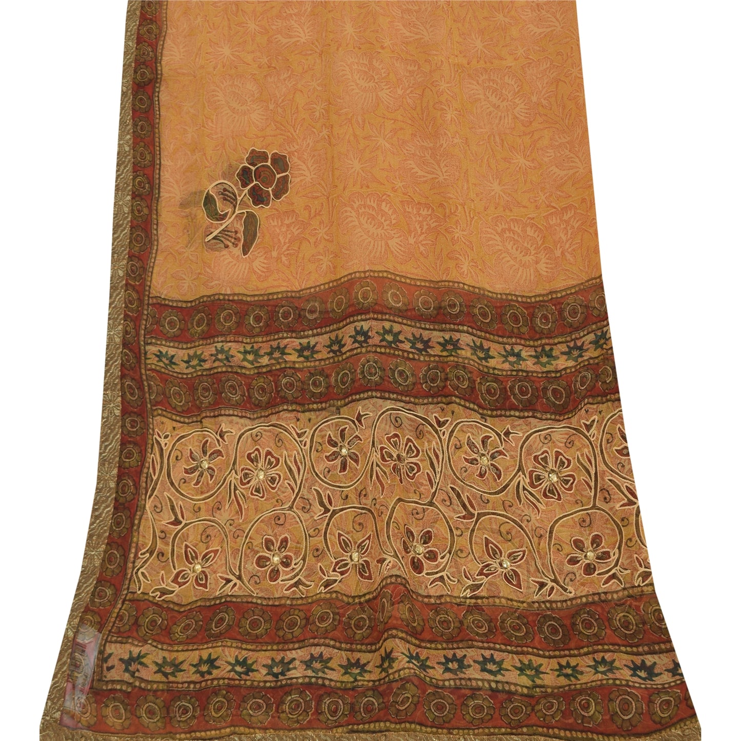 Sanskriti Vintage Cream Dupatta Long Stole Pure Georgette Hand Beaded Wrap Hijab