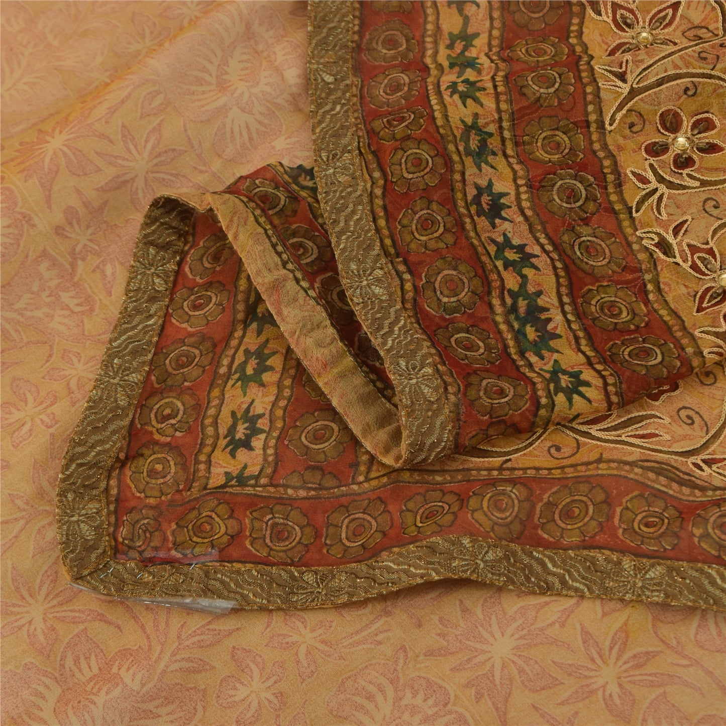 Sanskriti Vintage Cream Dupatta Long Stole Pure Georgette Hand Beaded Wrap Hijab