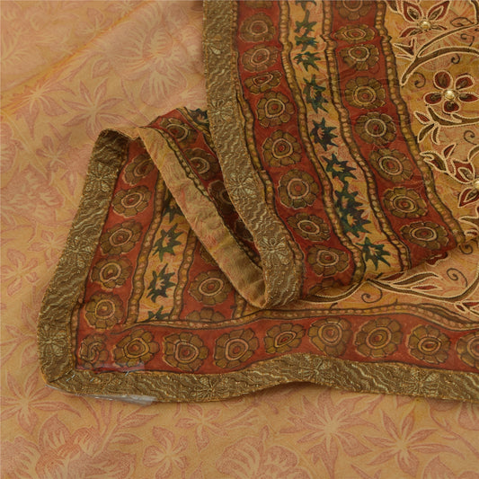 Sanskriti Vintage Cream Dupatta Long Stole Pure Georgette Hand Beaded Wrap Hijab