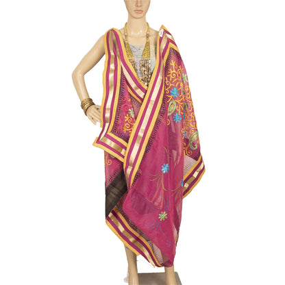 Sanskriti Vintage Pink Dupatta Long Stole Art Silk Hand Embroidered Ari Scarves