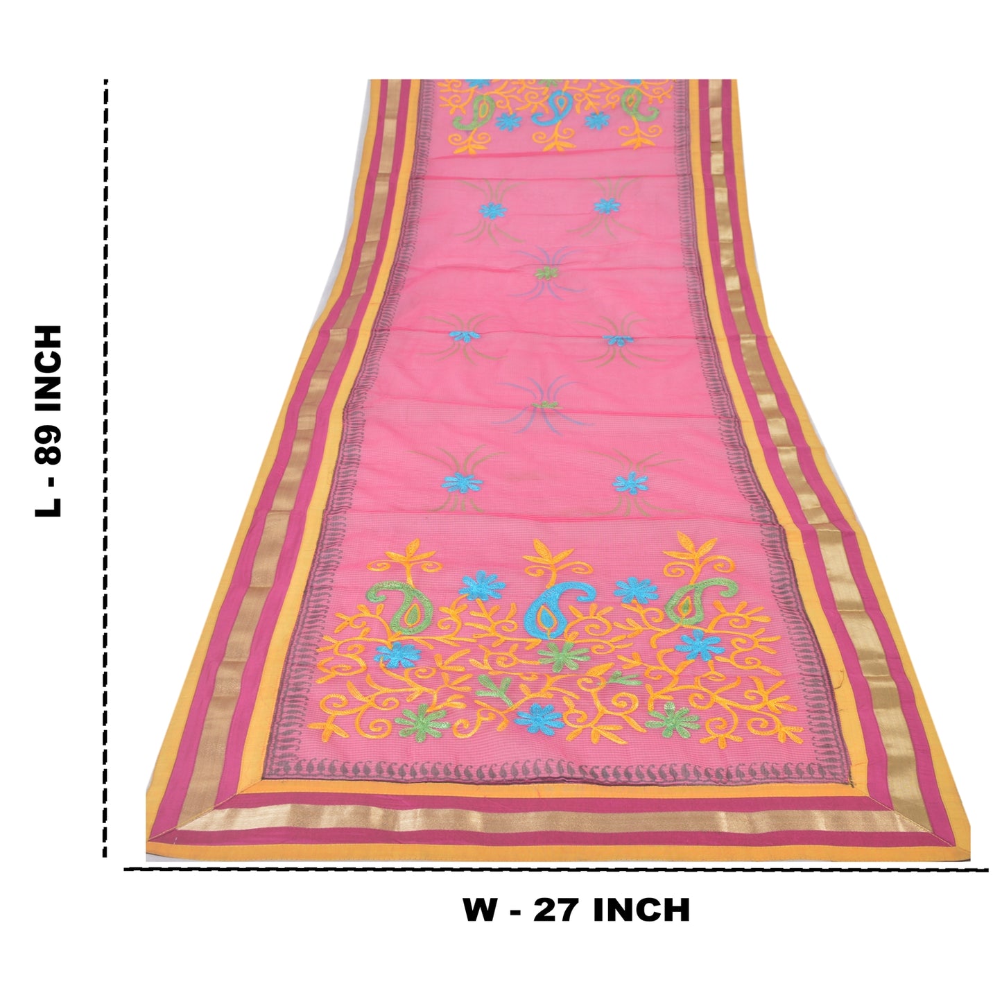 Sanskriti Vintage Pink Dupatta Long Stole Art Silk Hand Embroidered Ari Scarves