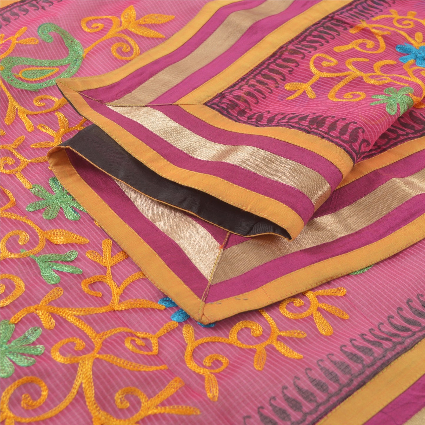 Sanskriti Vintage Pink Dupatta Long Stole Art Silk Hand Embroidered Ari Scarves