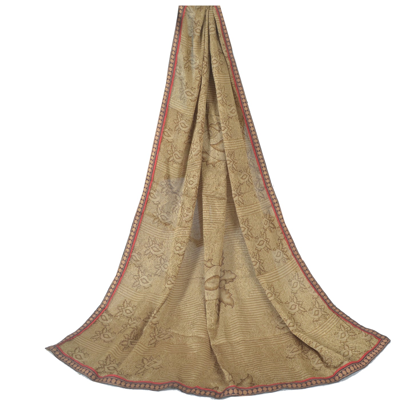 Sanskriti Vintage Brown Dupatta Long Stole Art Silk Woven Printed Premium Hijab