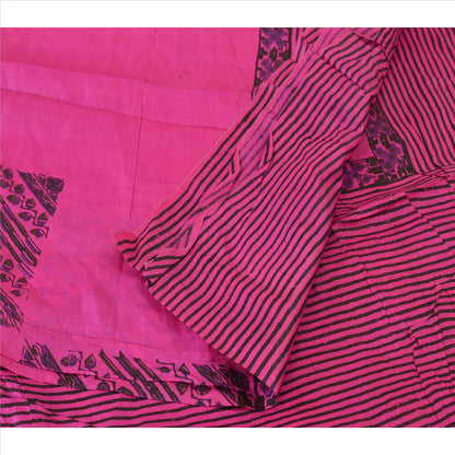 Sanskriti Vintage Dupatta long Stole Pure Silk Pink Veil Block Printed Scarves