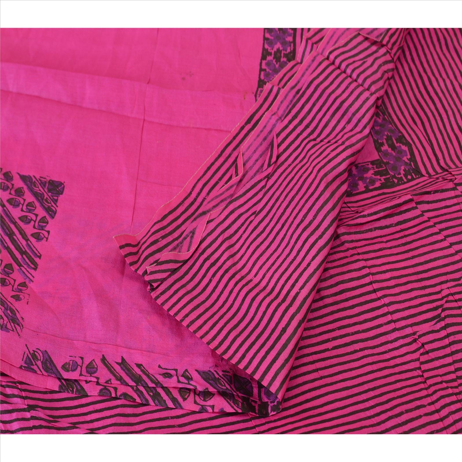 Sanskriti Vintage 100% Pure Silk Pink Dupatta Long Stole Veil Hand Block Printed Scarves Floral Scarf Veil Neck/Headscarf Textile Fabric