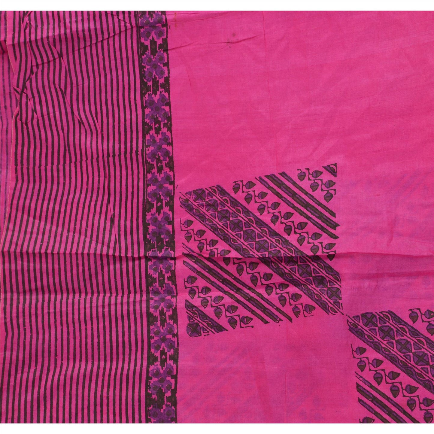 Sanskriti Vintage Dupatta long Stole Pure Silk Pink Veil Block Printed Scarves