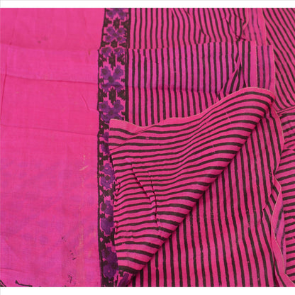 Sanskriti Vintage Dupatta long Stole Pure Silk Pink Veil Block Printed Scarves