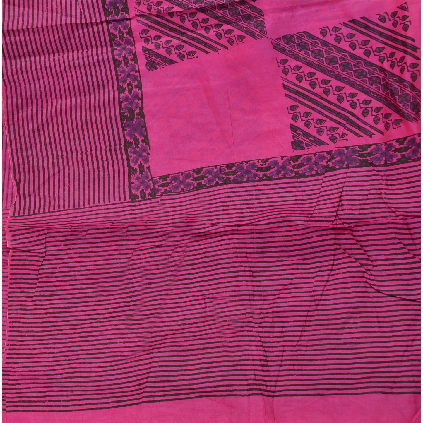 Sanskriti Vintage Dupatta long Stole Pure Silk Pink Veil Block Printed Scarves