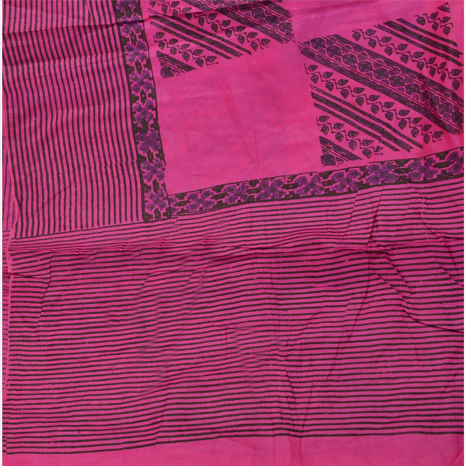 Sanskriti Vintage 100% Pure Silk Pink Dupatta Long Stole Veil Hand Block Printed Scarves Floral Scarf Veil Neck/Headscarf Textile Fabric
