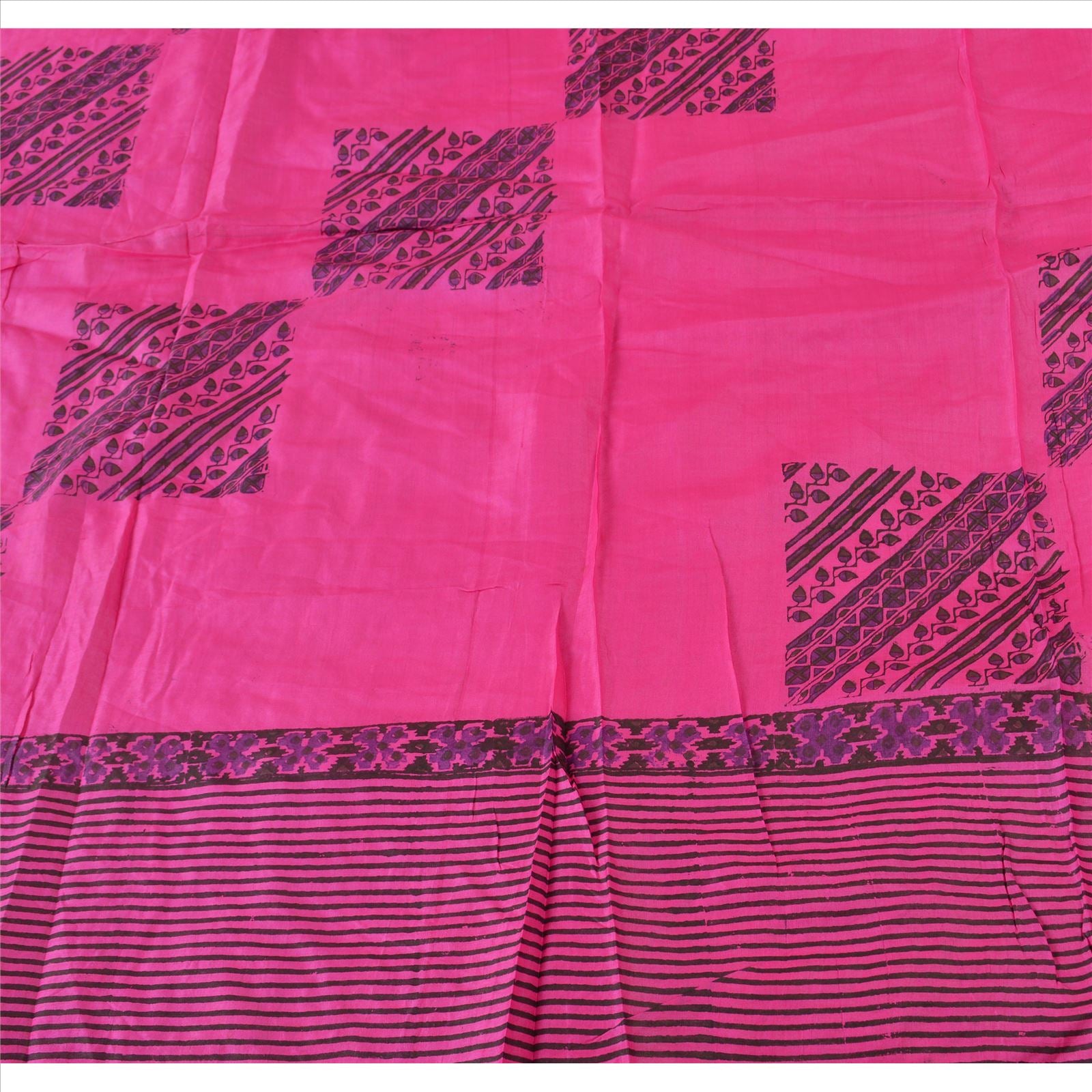 Sanskriti Vintage 100% Pure Silk Pink Dupatta Long Stole Veil Hand Block Printed Scarves Floral Scarf Veil Neck/Headscarf Textile Fabric