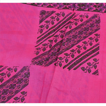 Sanskriti Vintage Dupatta long Stole Pure Silk Pink Veil Block Printed Scarves