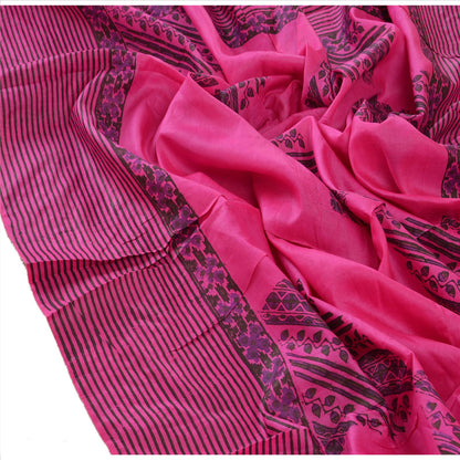 Sanskriti Vintage Dupatta long Stole Pure Silk Pink Veil Block Printed Scarves
