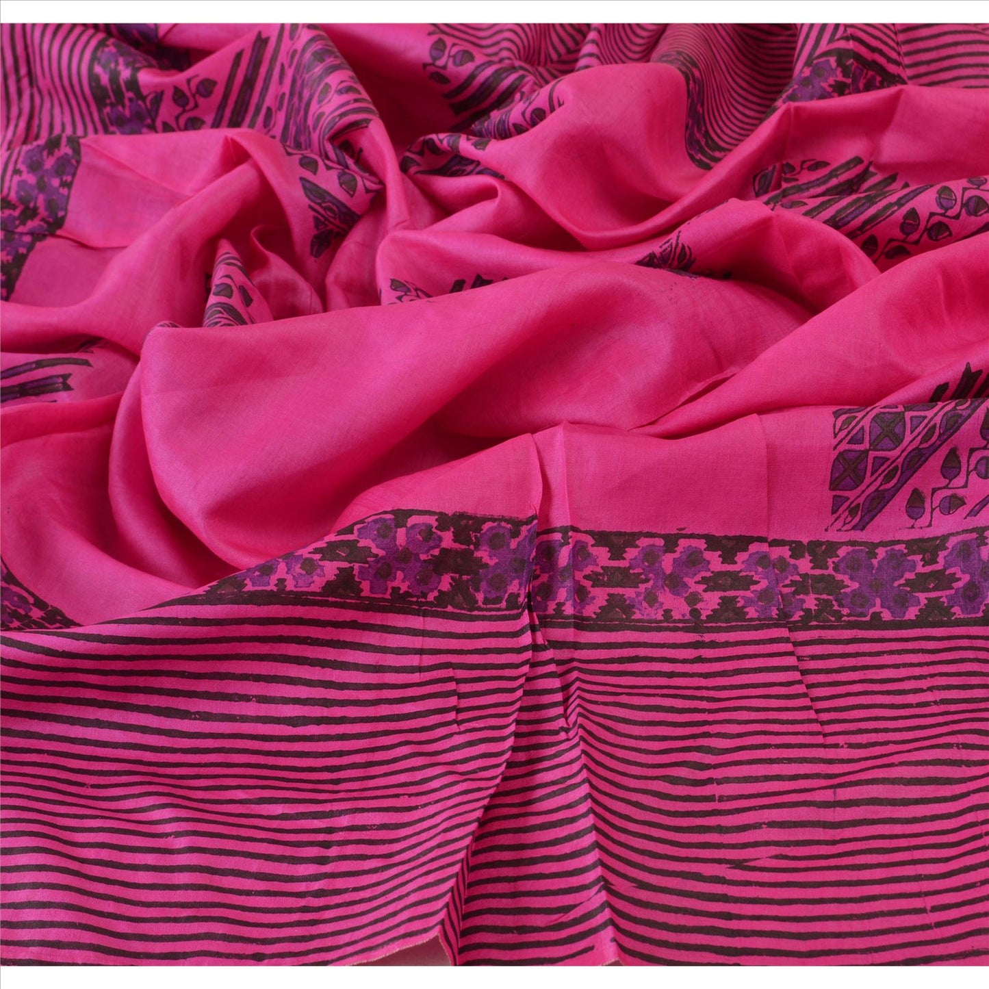 Sanskriti Vintage Dupatta long Stole Pure Silk Pink Veil Block Printed Scarves