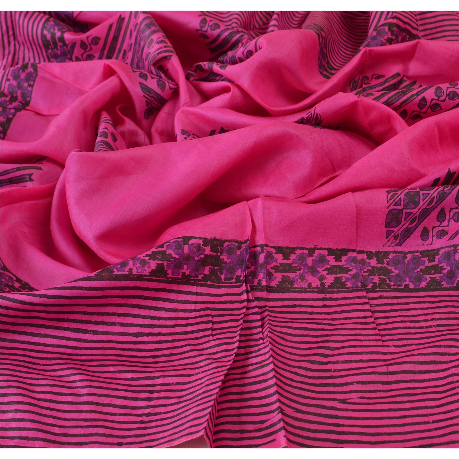 Sanskriti Vintage 100% Pure Silk Pink Dupatta Long Stole Veil Hand Block Printed Scarves Floral Scarf Veil Neck/Headscarf Textile Fabric