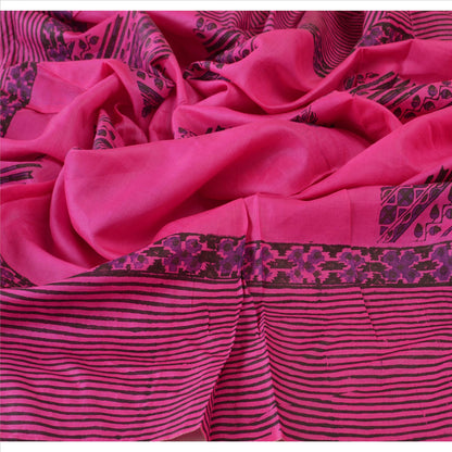 Sanskriti Vintage Dupatta long Stole Pure Silk Pink Veil Block Printed Scarves