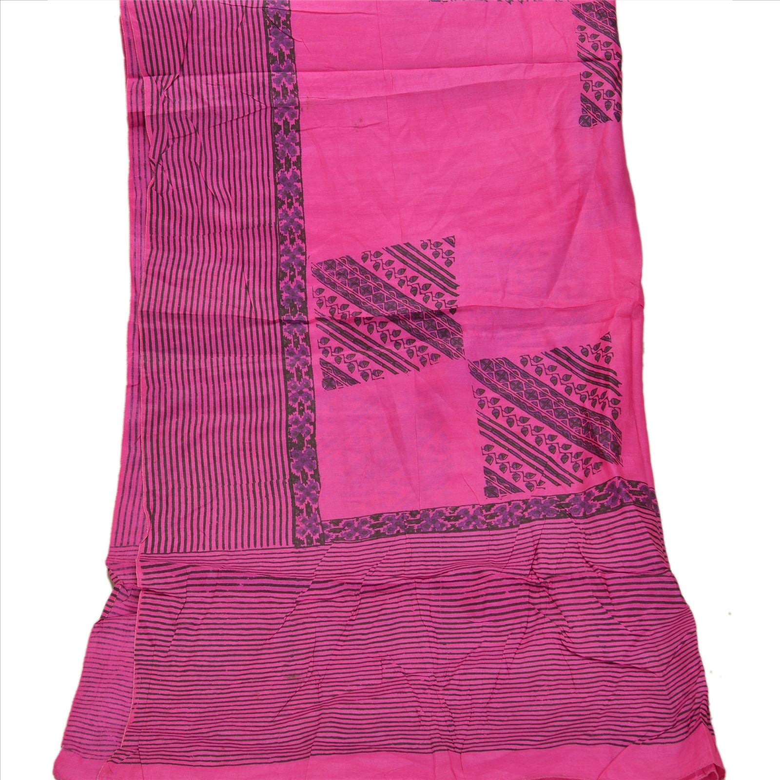 Sanskriti Vintage 100% Pure Silk Pink Dupatta Long Stole Veil Hand Block Printed Scarves Floral Scarf Veil Neck/Headscarf Textile Fabric