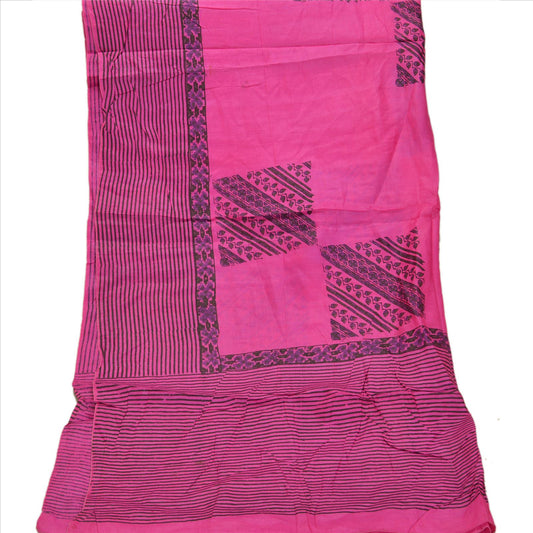 Sanskriti Vintage Dupatta long Stole Pure Silk Pink Veil Block Printed Scarves