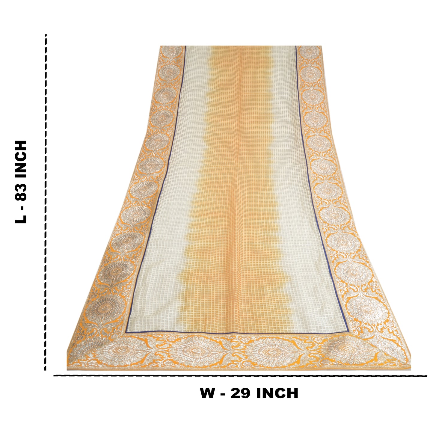 Sanskriti Vintage Dupatta Long Stole Pure Organza Silk Saffron/Cream Woven Veil